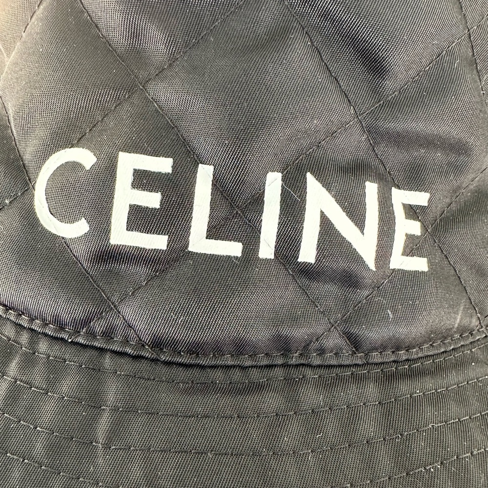 Celine black quilted nylon bucket hat white Celine Paris letters logo Medium - Picture 2 of 14